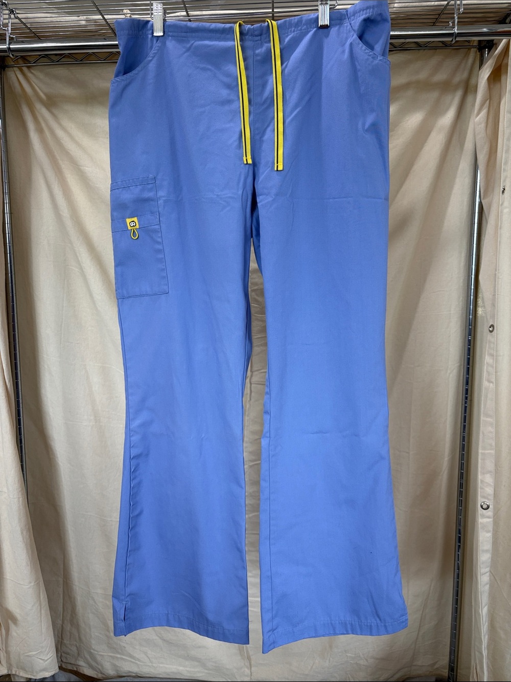WonderWink Blue Boot Cut Scrub Pants with Yellow Drawstring (TALL)